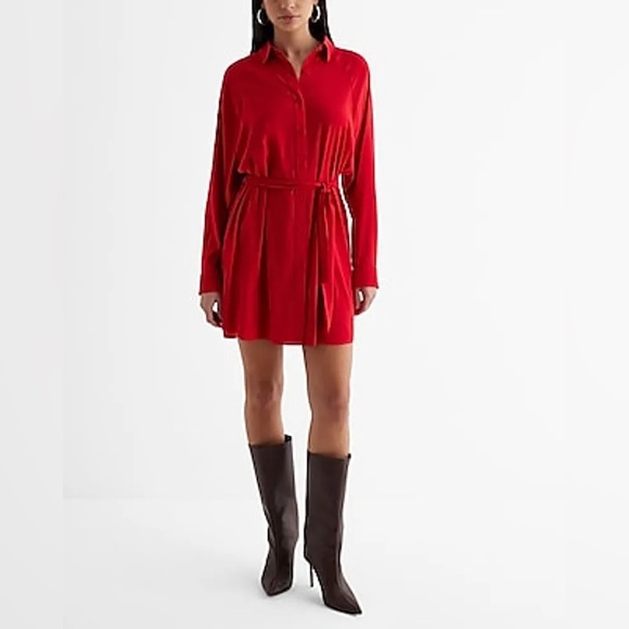 Express Vibrant Red Long Sleeve Dress - Picture 1 of 7